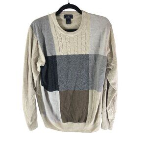 Dockers Mens Patchwork Geometric Crewneck Sweater Beige & Gray Size L